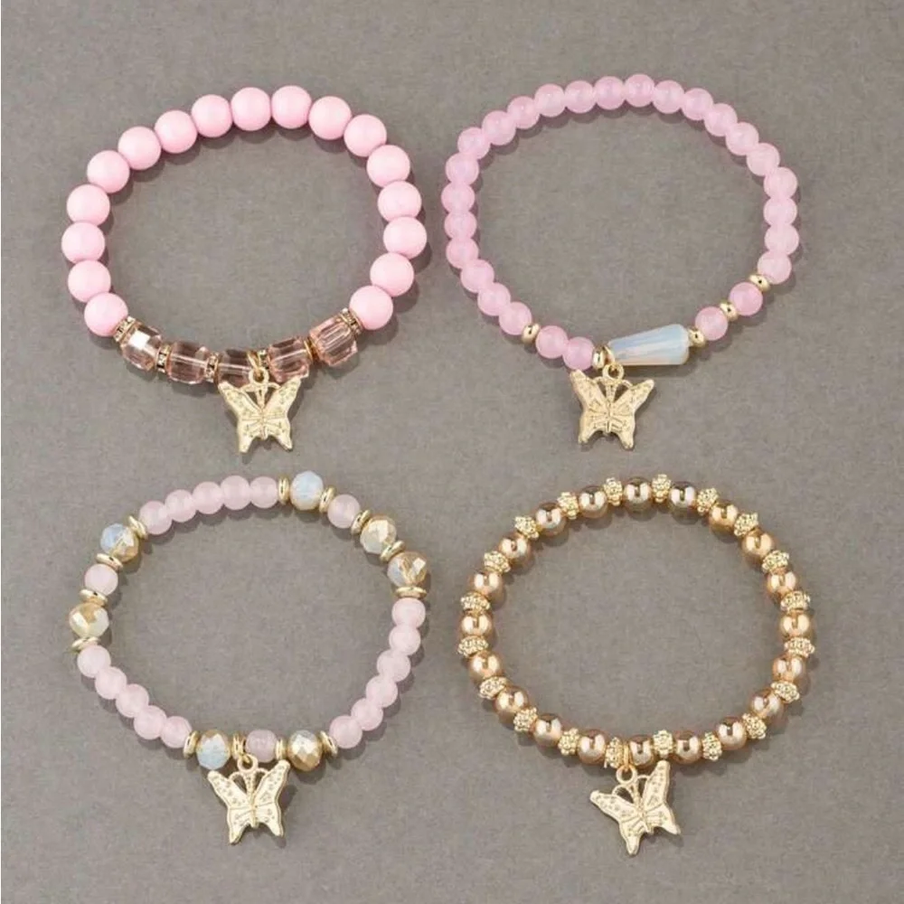 Elegant Pink and Gold Butterfly Charm Bracelets